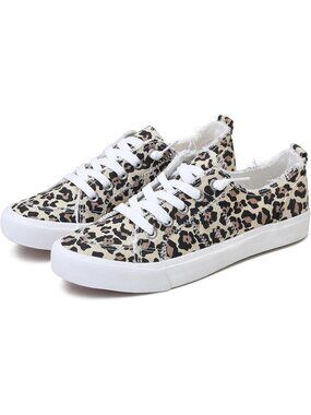 Women's Leopard Comfortable Breathable Canvas Slip on Shoes Play Fashion Sneaker